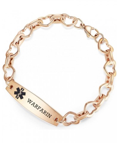 7.5 IN Fashion Medical Alert Bracelets for Women Stainless Steel Heart Link Medical bracelets with Free custom engraving Gold...