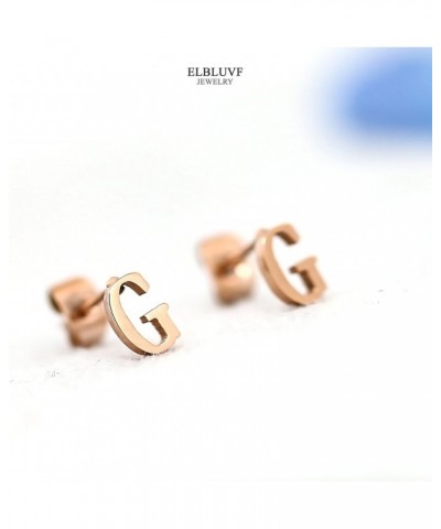 18k Rose Gold Plated Stainless-steel a Pair Initial Earrings 26 Initials Stud Earrings G $6.95 Earrings