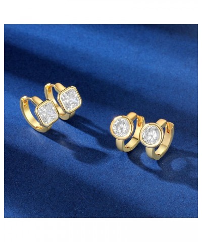 Hoop Earrings for Women 18K Yellow Gold Plated Modern Classic Cubic Zirconia Huggie Earrings Round&Square - 2 Pairs $10.25 Ea...