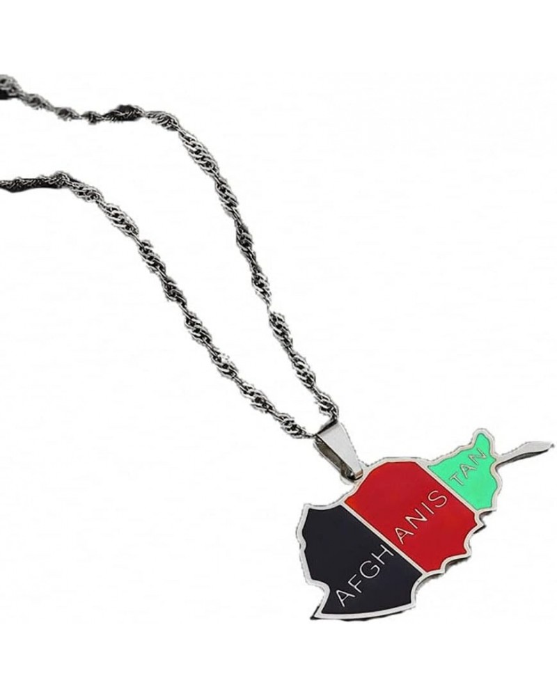Afghanistan Map Flag Pendant Chain Necklaces Afghan Maps Flag Pendant Necklaces 45cm or 17.7 inches AF-Silver $10.19 Necklaces