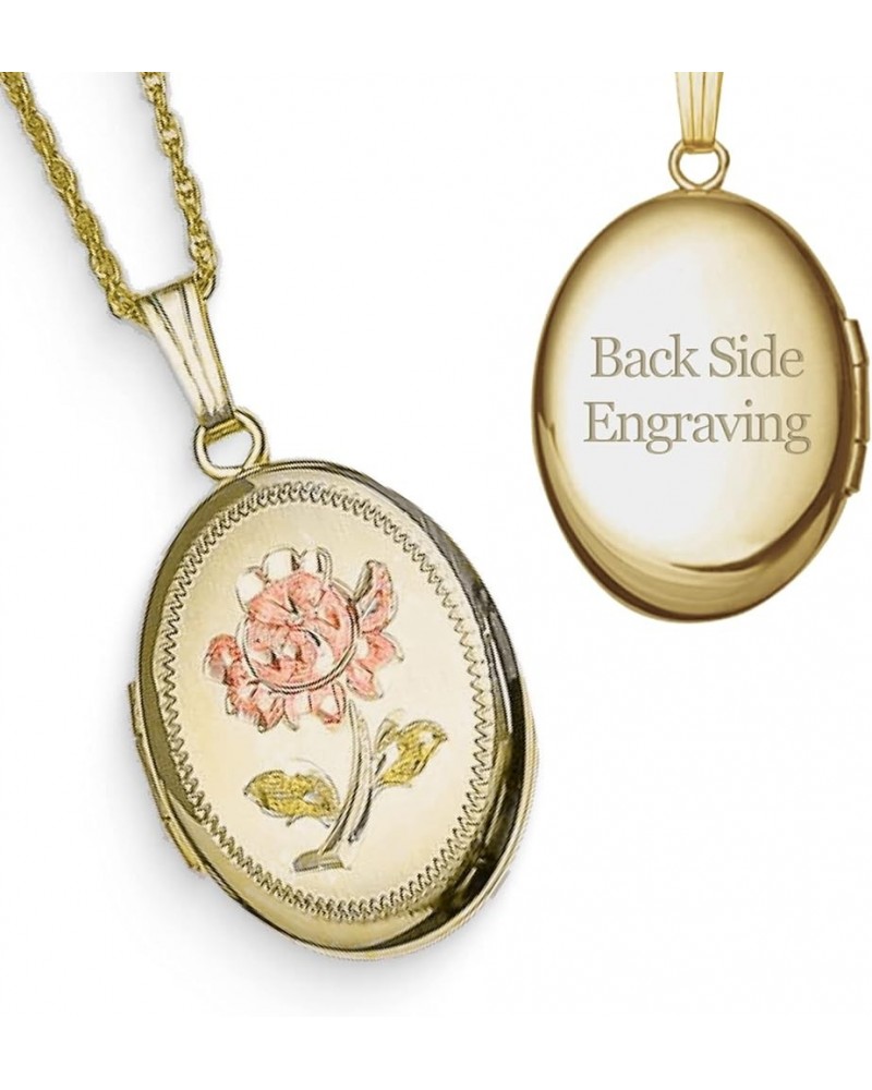 Personalized 14K Gold Filled Rose Oval Locket Custom Photo Necklace for Women and Men 3/4 Inch X 1 Inch Locket+Engraving $36....