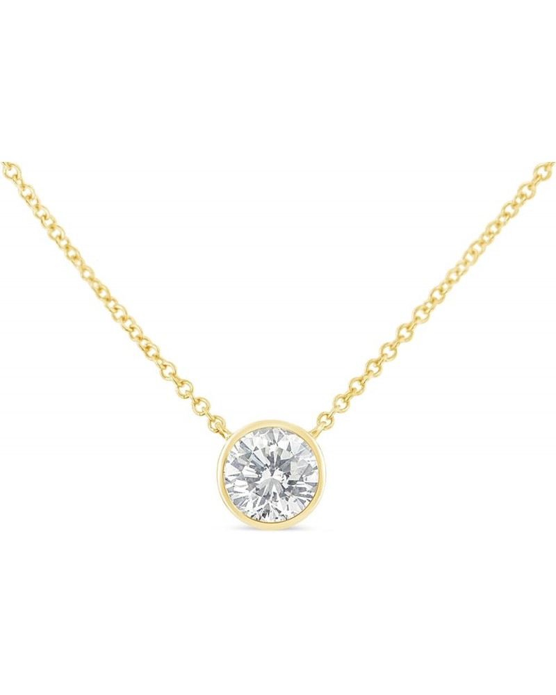 10K White, Yellow and Rose Gold Bezel-Set Diamond Solitaire Pendant Necklace (H-I Color, SI2-I1 Clarity) - Choice of Gold Col...