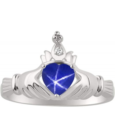 Rings for Women Sterling Silver Claddah Love, Loyalty & Friendship Ring Heart 6MM Gemstone & Diamond Claddagh Rings Birthston...