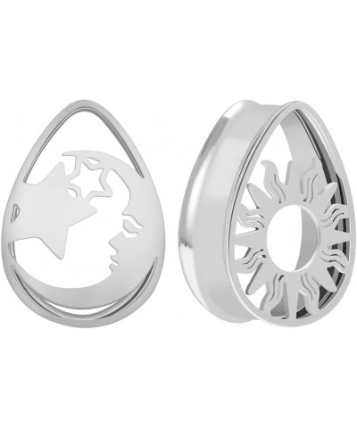 Double Flared Silver Color Gauges and Plugs Sun and Moon Matched Pair Tunnels Earrings 0g to 1 Inch. S8451G 00g(10mm) $8.47 B...