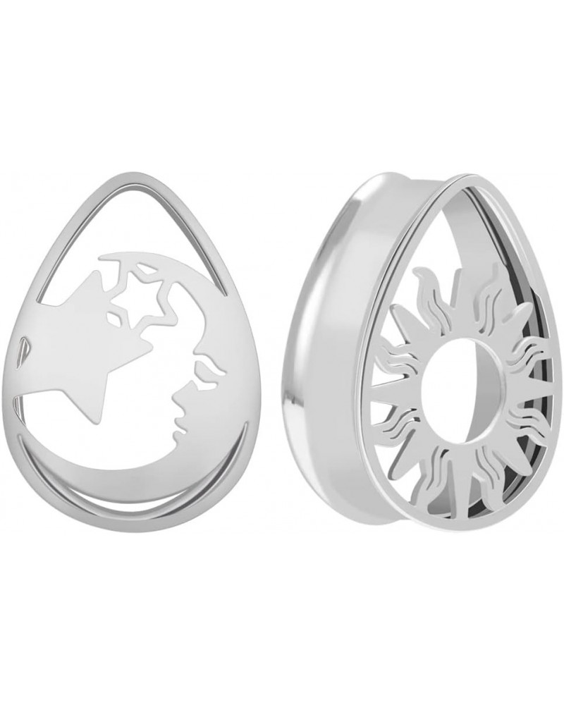 Double Flared Silver Color Gauges and Plugs Sun and Moon Matched Pair Tunnels Earrings 0g to 1 Inch. S8451G 00g(10mm) $8.47 B...