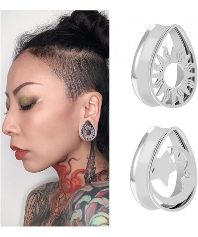 Double Flared Silver Color Gauges and Plugs Sun and Moon Matched Pair Tunnels Earrings 0g to 1 Inch. S8451G 00g(10mm) $8.47 B...