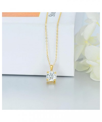 14K Gold Moissanite Necklace for Women Real Solid Gold 1 Carat Round Cut Moissanite Solitaire Pendant Necklace Jewelry Gift f...