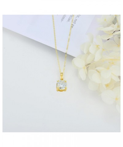 14K Gold Moissanite Necklace for Women Real Solid Gold 1 Carat Round Cut Moissanite Solitaire Pendant Necklace Jewelry Gift f...