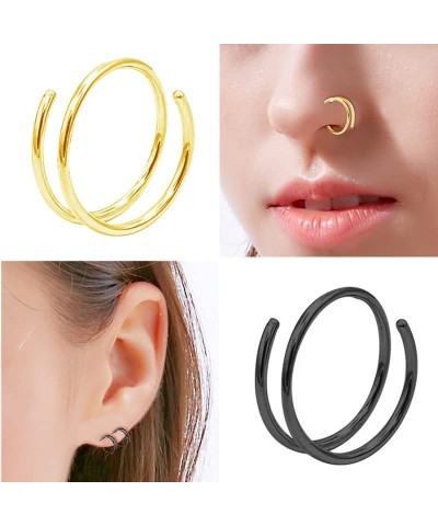 Double Nose Hoop Ring for Single Piercing Nose Hoop, Stainless Steel Twist Nose Ring Hoop for Women Men, Silver Spiral Nose H...