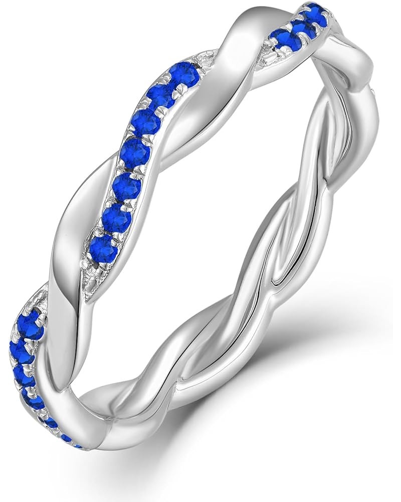 Twisted Rope Rings 925 Sterling Silver Stackable Ring 1.25mm Birthstone Eternity Band for Women 09-sapphire-Sept $29.69 Rings