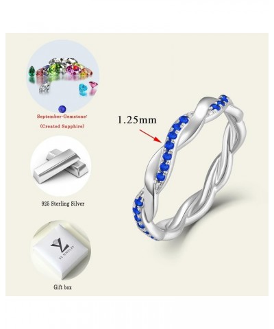 Twisted Rope Rings 925 Sterling Silver Stackable Ring 1.25mm Birthstone Eternity Band for Women 09-sapphire-Sept $29.69 Rings