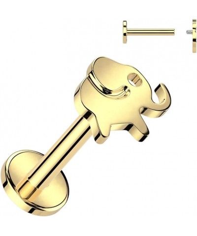 Dynamique Implant Grade Titanium Internally Threaded Labret With Elephant Top (Sold Per Piece) L: 8mm Gold $11.96 Body Jewelry