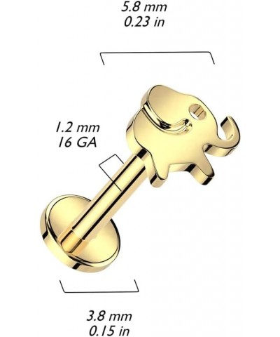 Dynamique Implant Grade Titanium Internally Threaded Labret With Elephant Top (Sold Per Piece) L: 8mm Gold $11.96 Body Jewelry