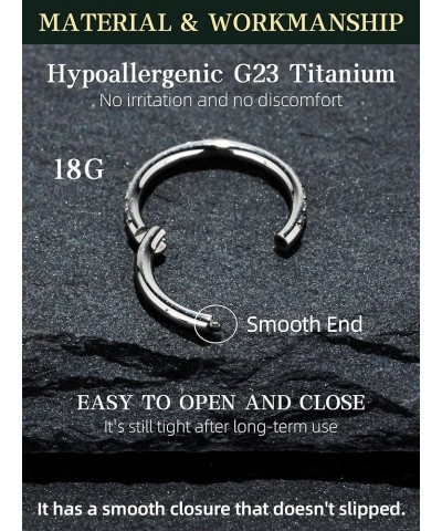 Hypoallergenic Nose Rings Hoops - 20G 18G 16G G23 Titanium Cartilage Earrings Septum Jewelry Hinged Segment Ring CZ Paved Lip...