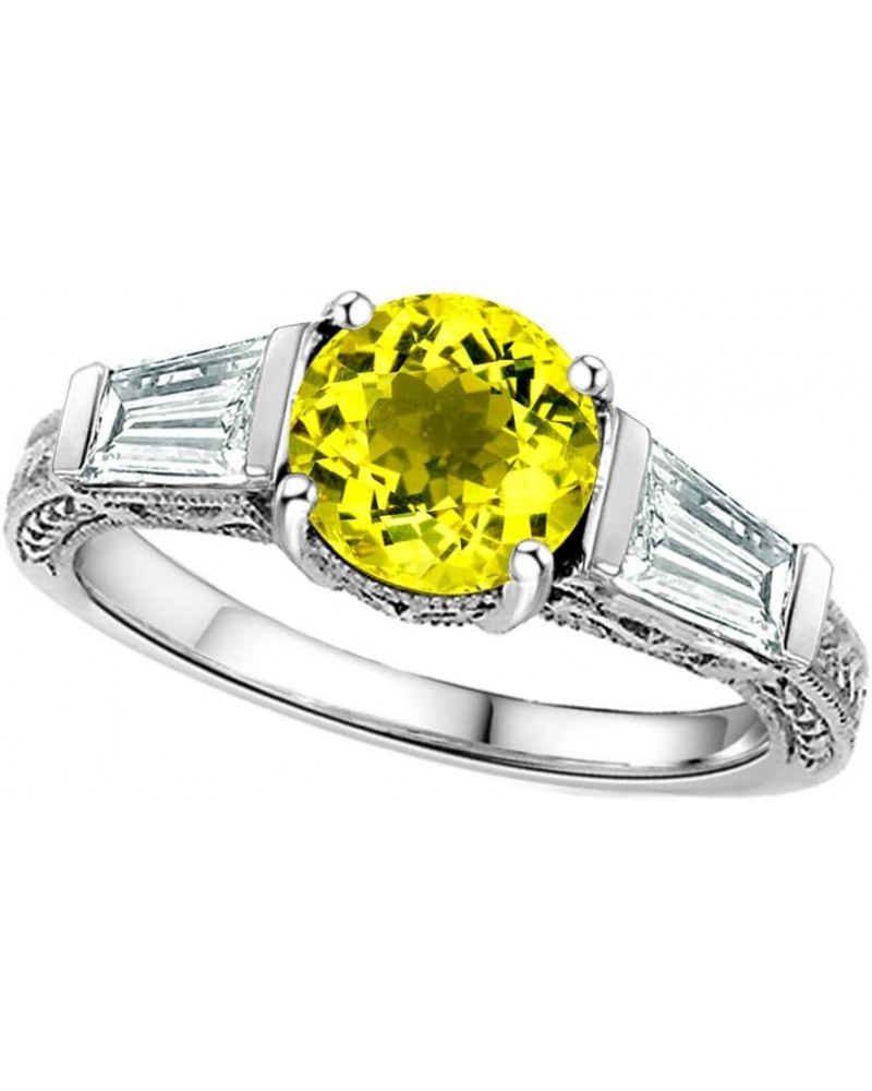 Sterling Silver Vintage Look 7mm Round Promise Engagement Ring. Lemon Quartz $23.65 Rings