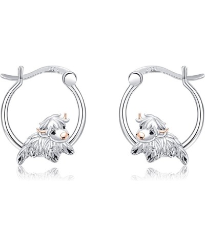Cow/Cat/Fox/Pig/Axolotl/Elephant/Scorpion/Sloth/Chicken Hoop Earrings 925 Sterling Silver Hypoallergenic Animal Jewelry Gifts...