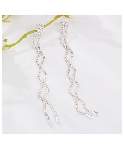 Silver Rhinestone Bridal Drop Earrings for Bride on Wedding Day Extra Long $10.07 Earrings