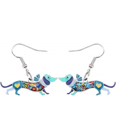 Enamel Alloy Dachshund Dog Earrings Dangle Drop Fashion Cute Animal Jewelry For Women Girls Gift Charms Navy $6.62 Earrings