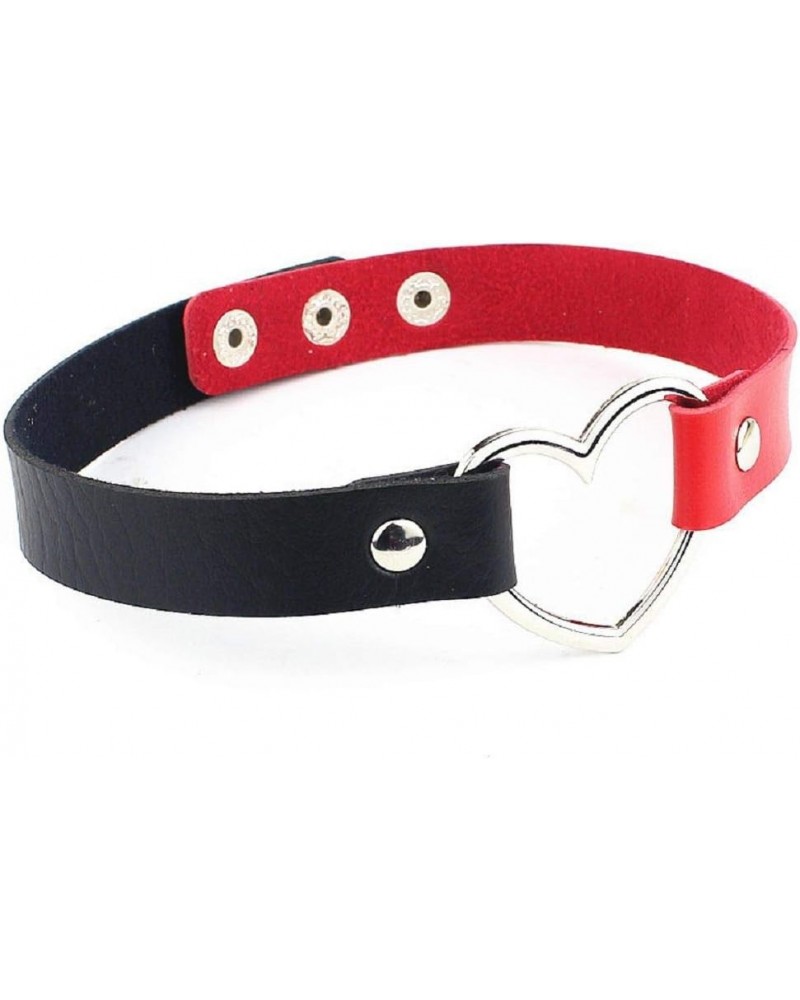 Vintage Love Heart PU Leather Choker Necklace for Women Girls Adjustable Collar Goth Chain Pendant Black Red $7.50 Necklaces