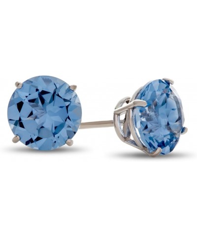 Solid 10k Gold or Sterling Silver Round 7mm Stone Stud Earrings Simulated Aquamarine White Gold $55.80 Earrings