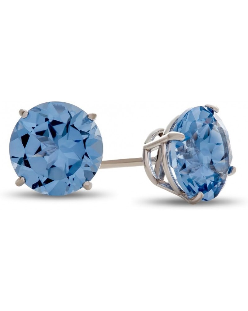 Solid 10k Gold or Sterling Silver Round 7mm Stone Stud Earrings Simulated Aquamarine White Gold $55.80 Earrings