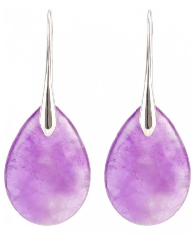 Natural Stone Teardrop Earrings Crystal Healing Birthstone Dangle Earrings Purple $10.19 Earrings