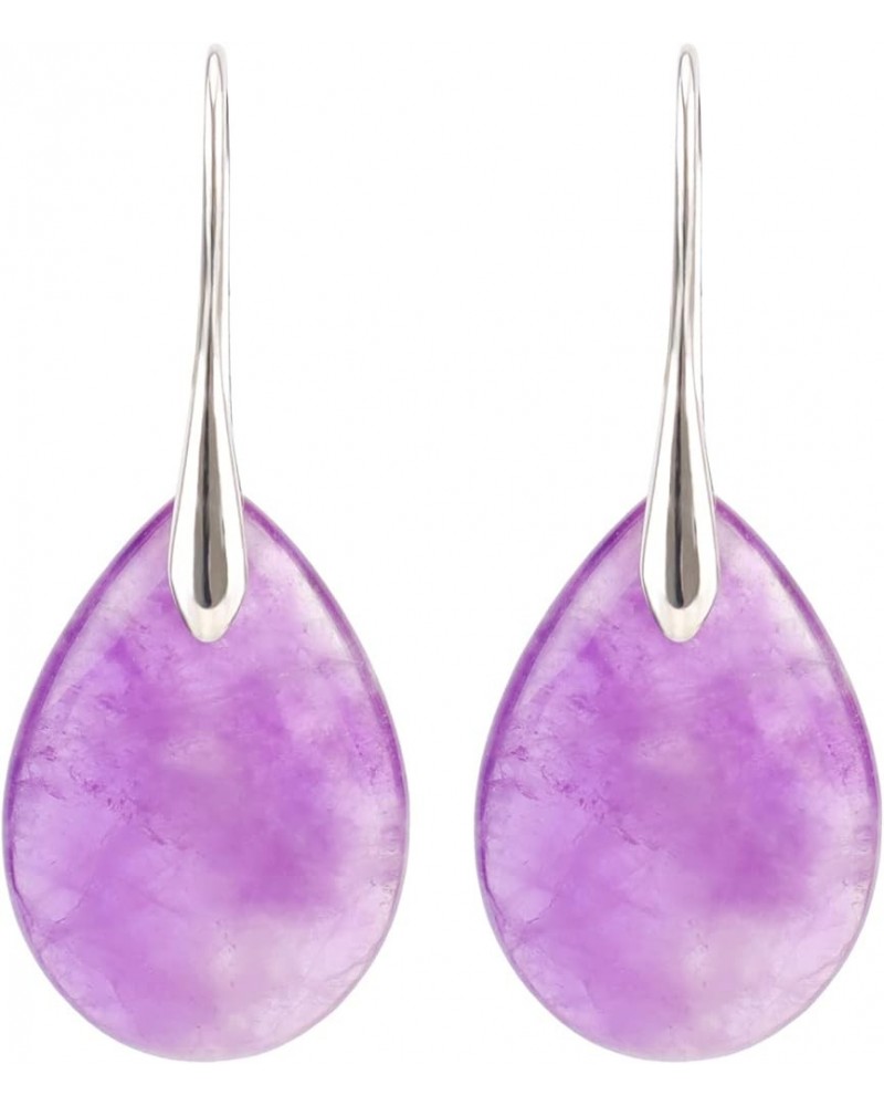 Natural Stone Teardrop Earrings Crystal Healing Birthstone Dangle Earrings Purple $10.19 Earrings