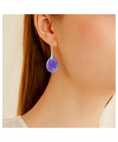 Natural Stone Teardrop Earrings Crystal Healing Birthstone Dangle Earrings Purple $10.19 Earrings