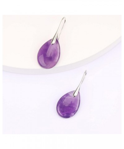 Natural Stone Teardrop Earrings Crystal Healing Birthstone Dangle Earrings Purple $10.19 Earrings