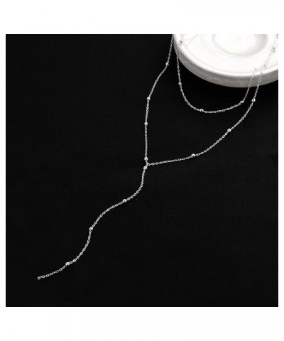 Lariat Gold Necklace for Women, Dainty Long Necklace 14k Gold Plated/Silver Y-Shaped Pendant Necklace Trendy Layered Cz Beade...