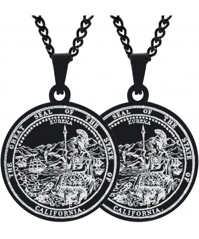 2PCS Stainless Steel Great Seal State California Vintage Mens Womens Engraved Symbol Trible Jewelry Pendant Necklace Chain 2X...