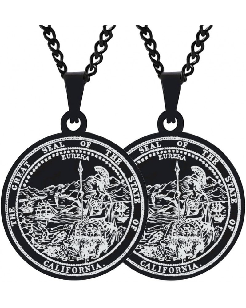 2PCS Stainless Steel Great Seal State California Vintage Mens Womens Engraved Symbol Trible Jewelry Pendant Necklace Chain 2X...