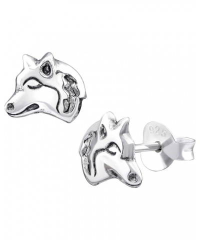7mm Wolf Head Earrings 925 Sterling Silver Studs Push Back $10.63 Earrings