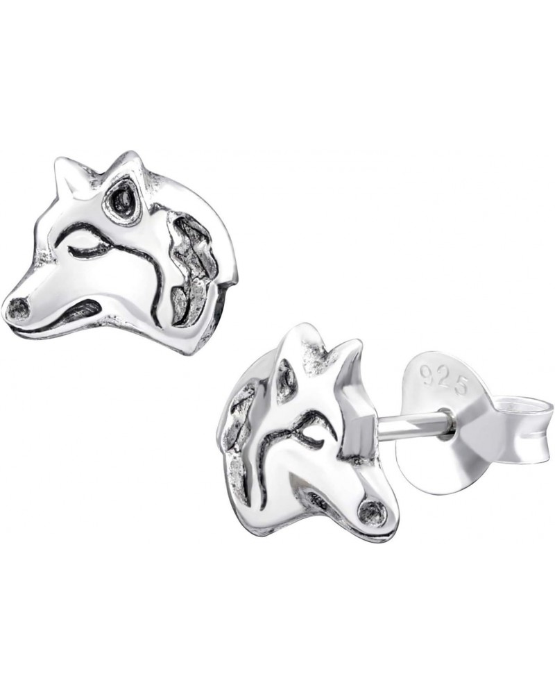 7mm Wolf Head Earrings 925 Sterling Silver Studs Push Back $10.63 Earrings