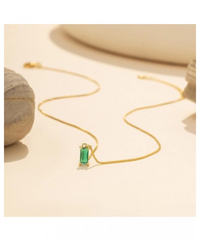 Dainty Gold Birthstone Necklace for Women Girls, 14K Gold Plated Birthstone Necklace, Trendy Emerald Green Blue Cubic Zirconi...