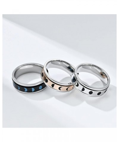 Unisex Stainless Steel 7mm Sun Moon Total Solar Eclipse Stacking Rotatable Fidget Ring Anxiety Band Silver $7.13 Rings