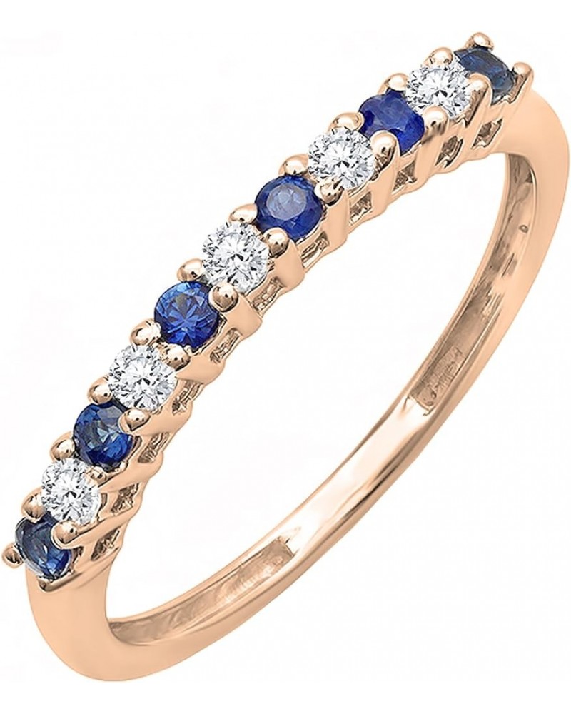 Alternate Round Blue Sapphire & White Diamond Stackable Wedding Band in 10K Gold 8 Rose Gold $135.12 Bracelets