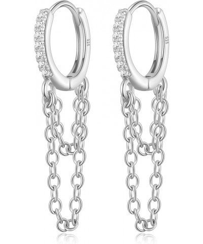 925 Sterling Silver Huggie Hoop Earrings for Women Tassel Chain Drop Dangle Earrings 14K Gold Plated Trendy Cubic Zirconia In...