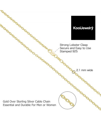 Sterling Silver or Yellow Gold Over Sterling Silver Cable Chain Necklace for Women (1.2 mm, 1.6 mm or 2.1 mm) 22 inch 2.1 mm ...