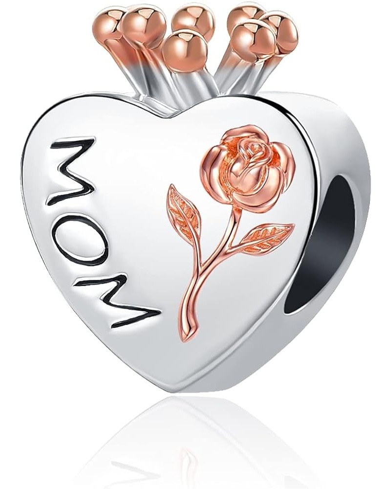 Rose Gold Heart Mom I Love You Forever Crown Women's Jewelry Charms for Bracelets for Mother Mom $7.27 Bracelets