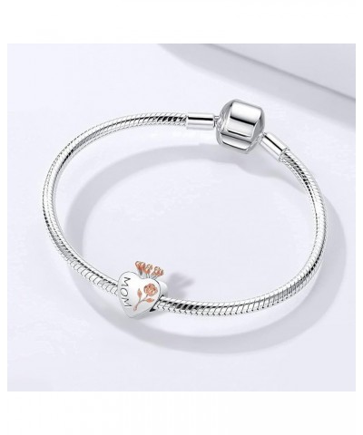 Rose Gold Heart Mom I Love You Forever Crown Women's Jewelry Charms for Bracelets for Mother Mom $7.27 Bracelets