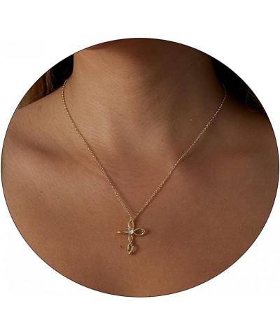 Dainty Cross Pendant Necklaces for Women 14K Gold Plated Cute Faith Cross Necklace Sideways Cross Necklace Minimal Everyday J...