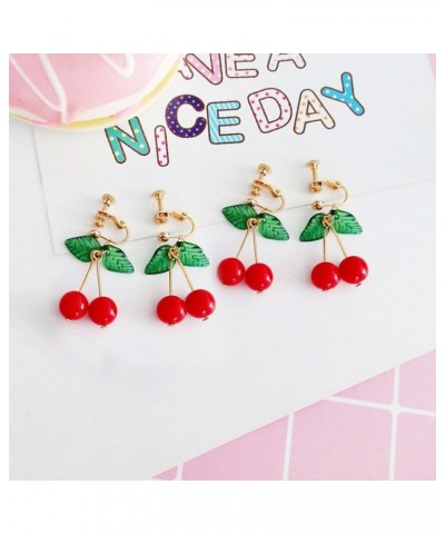 1Pair Women Earrings Stylish Sweet Small Fresh Fruit Cherry Shape Ear Clips Rings (Red) $9.76 Earrings