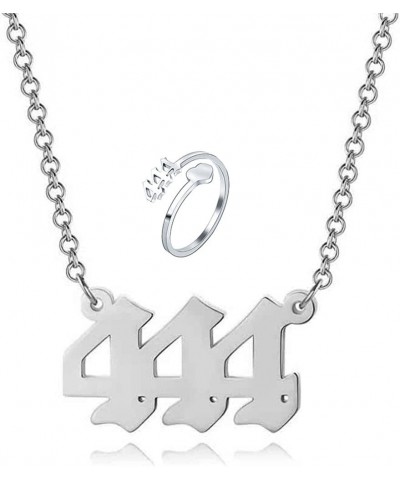 Angel Number Necklace Pendant Stainless Steel Lucky Number Necklace Choker 111 444 999 Number Open Rings Necklace Set for Wom...