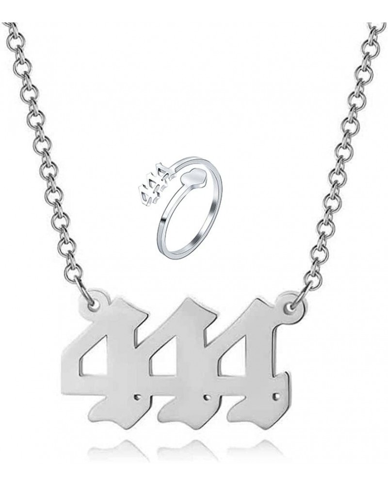 Angel Number Necklace Pendant Stainless Steel Lucky Number Necklace Choker 111 444 999 Number Open Rings Necklace Set for Wom...