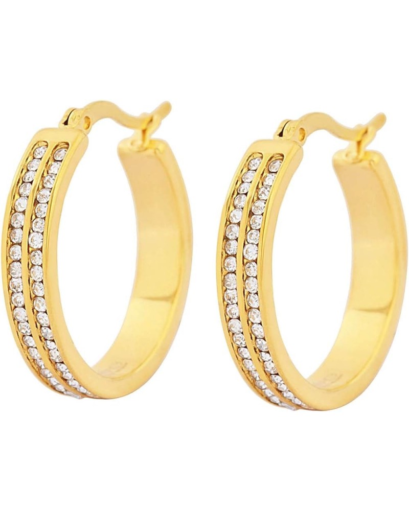 Women's 2 Rows of AAA Cubic Zirconia Stones Outlined Classic Hoop Earrings 25mm Gold $10.82 Earrings