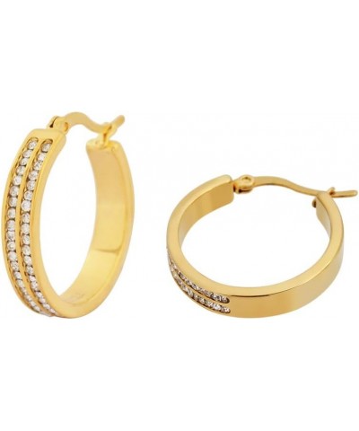 Women's 2 Rows of AAA Cubic Zirconia Stones Outlined Classic Hoop Earrings 25mm Gold $10.82 Earrings