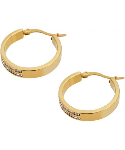 Women's 2 Rows of AAA Cubic Zirconia Stones Outlined Classic Hoop Earrings 25mm Gold $10.82 Earrings