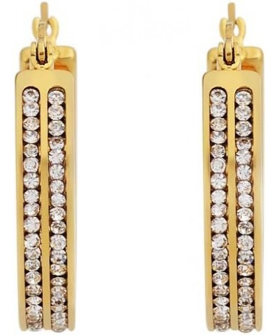 Women's 2 Rows of AAA Cubic Zirconia Stones Outlined Classic Hoop Earrings 25mm Gold $10.82 Earrings