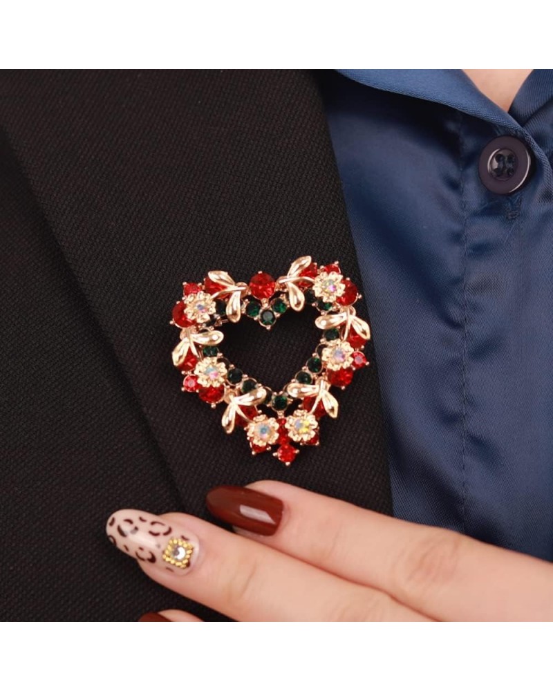 Gold Tone Christmas Wreath Heart Brooch Pin Women Mens Festival Statement Rhinestones Crystal Brooches $9.51 Brooches & Pins